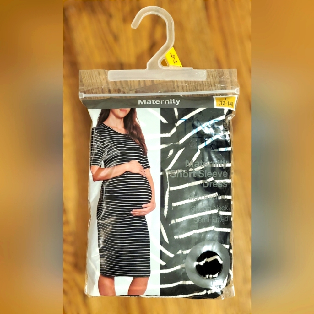 Time‎ and Tru Stripped black white Short Sleeve Maternity Dress SZ Large 12/14
